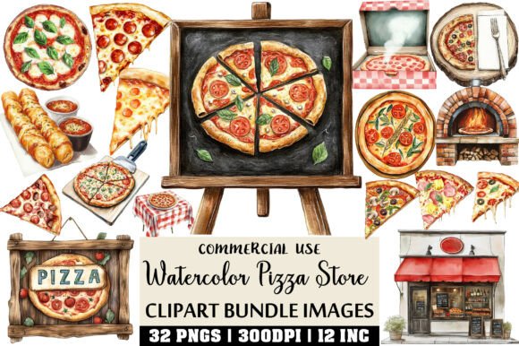 Download Watercolor Pizza Store Clipart Bundle - Premium Resources